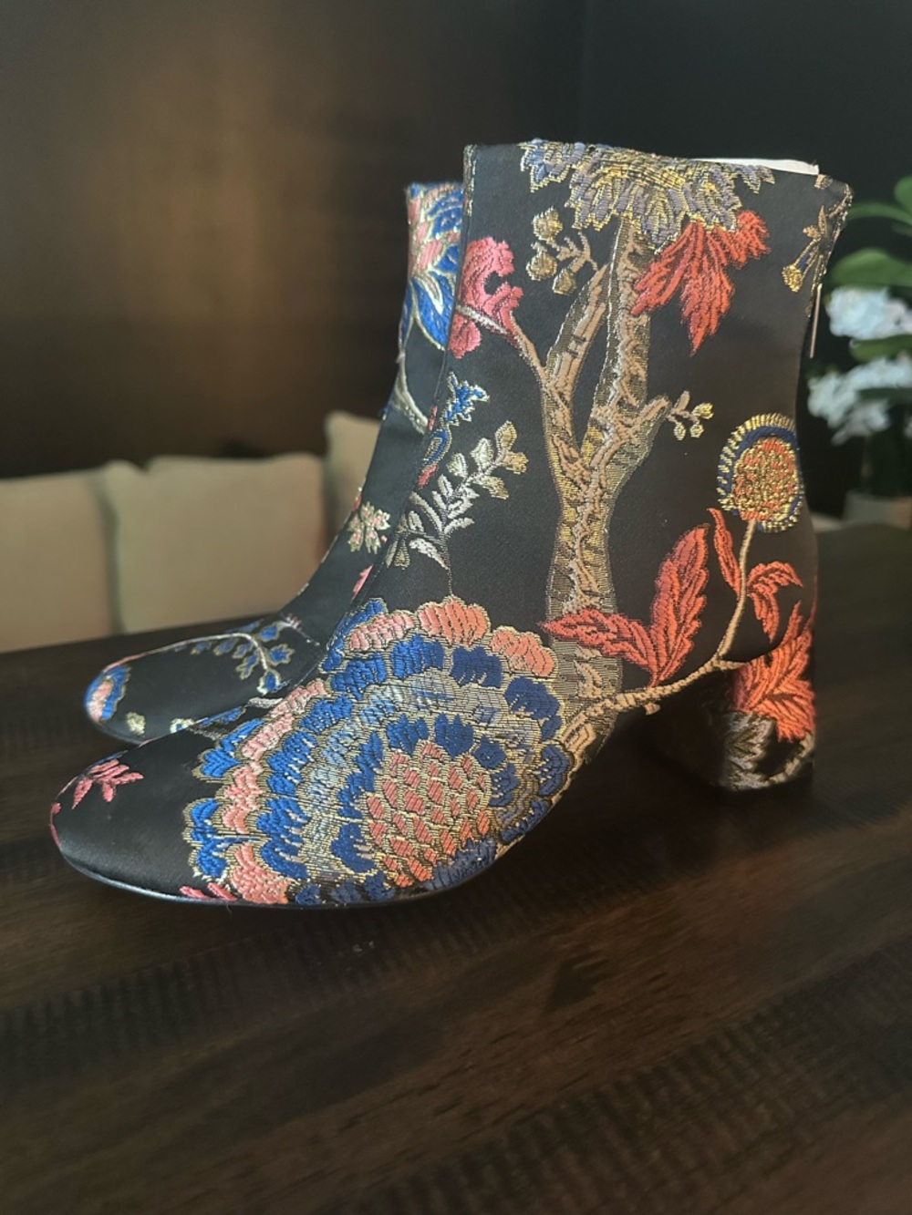 Zara Floral Embroidered Black Ankle Booties - Picture 4 of 12